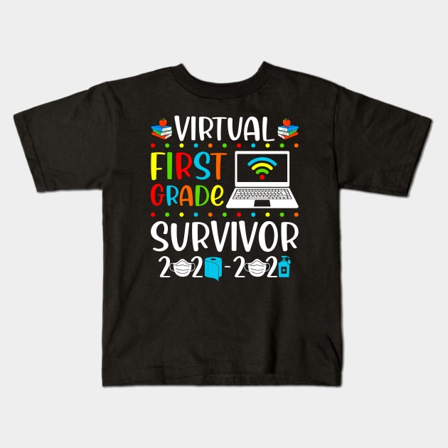 Last Day of School Virtual 1st Grade Survivor 2020-2021 Kids T-Shirt by skylervario
